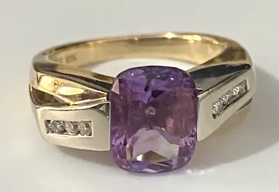 14K Solid Gold W/ Amethyst & Diamond Crossover Ring Size L 1/2  -  5 7/8 • $685