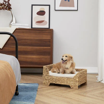 £69.95 • Buy Teamson Pets Indoor Wicker Cat/Dog Elevated Bed & Washable Cushion ST-N10002-UK