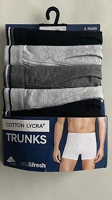 Bnip M&s Mens Gents 5pk Cotton Rich Cool & Fresh Grey Mix Trunks - M (33-35) • £20