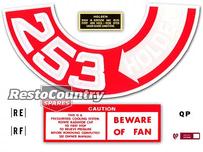 Holden HQ V8 Engine Decal Kit -253 HOLDEN- Air Cleaner + Beware Of Fan + Oil Cap • $49.95