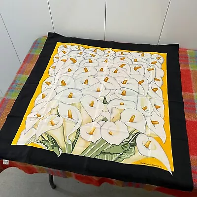 Vintage 100% Silk Womens Floral Lilies MMA Metropolitan Scarf Handkerchief 30x30 • $31.50