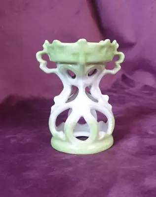 Vintage Ceramic Art Nouveau Style Openwork Small Handled Plinth Candlestand • £2.99