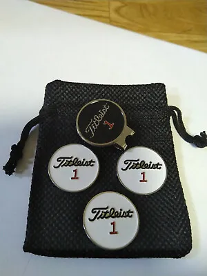 £5.79 • Buy Three White Titleist Golf Ball Markers With Integrated Magnet Free Clip & Pouch
