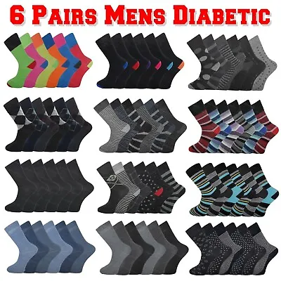 Mens Non Elastic Socks Diabetic Swollen Ankles Loose Soft Top 6 Pairs 6-11 • £6.45