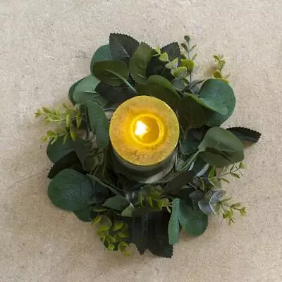 Eucalyptus & Rose Leaf Green Candle Ring Christmas Mini Artificial Wreath • £6