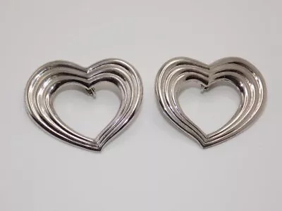 A296-vintage Clip Earrings~chunky Silver Tone Hearts~park Lane~1.75  • $6.75