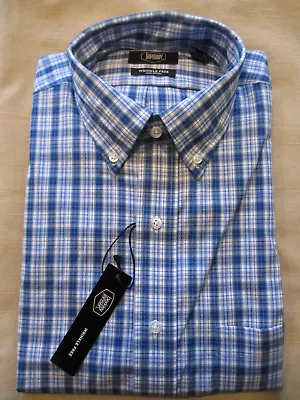 $15.29 • Buy New Berkley Jensen Buttondown Collar Dress Shirt-aqua/wh/bl Plaid 17 17.5 34/35
