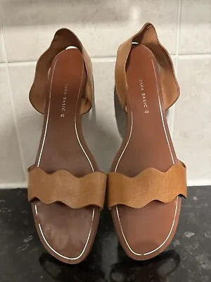 Zara Tan Leather Flat Sandals. Size 7uk/40eur.  Very Good Used Condition. • £6.99