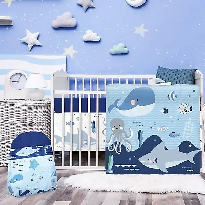 Luxury 4 Pieces Baby Crib Bedding Set Girls And Boys (Whale) To Decorate A Crib • $64.99