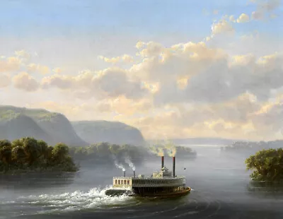 Steamwheel On The Upper Mississippi Oil Painting Art Printed On Canvas L3587 • $9.99