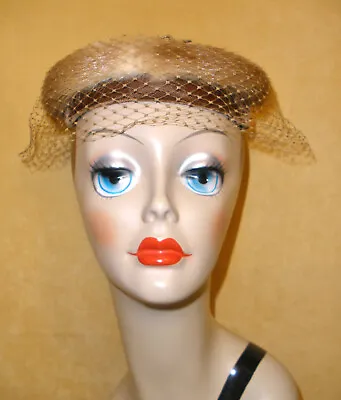 1960's Brown Velvet Open Top Hat W/ Mink Accents Matching Netting & Bows • $18.88