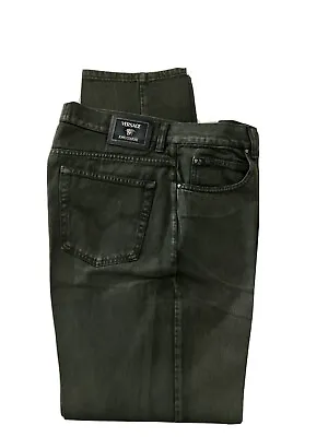 Versace Jean Couture Ittierre Spa Forest Green Jeans 37x36 Made In Italy • $66.14