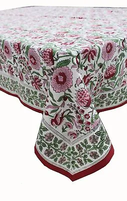 £49.66 • Buy India Hand Block Print Tablecloth Kitchen Linen 100%Cotton Floral With 6 Napkins
