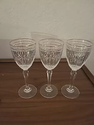 MARQUIS BY WATERFORD Set Of 3 HANOVER GOLD Rim Crystal Wine Glasses/Goblets • $74.99