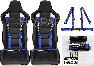 2 X Tanaka Universal Blue 4 Point Buckle Racing Seat Belt Harness • $65.99