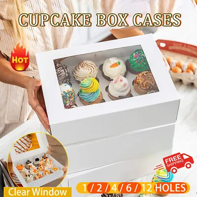 Cupcake Box Cases 1 Hole 2 Hole 4 Hole 6 Hole 12 Hole 24 Hole Window Face Gift • $7.08