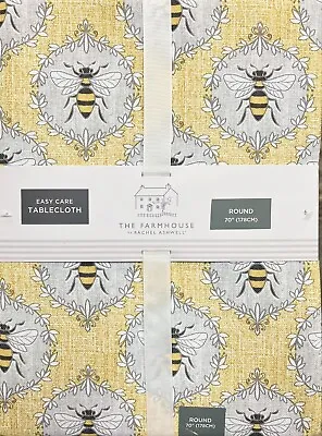 The Farmhouse Yellow Queen Bee Bumble  Tablecloth 70” Round Indoor / Outdoor • $34.95