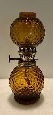 VTG Amber Hobnail Working Miniature Oil Lamp • $14