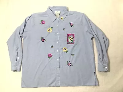 Quaker Factory Shirt Size 1XL Womens Blue Button Up Long Sleeve Blouse Floral • $14.99