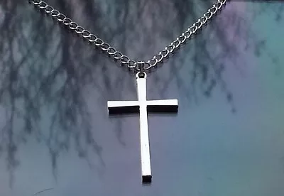 Mens Large Silver Cross Pendant Necklace 3mm Stainless Steel Chain By Hudegate • £4.99