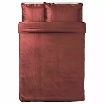 Ikea Luktjasmin Luxury Double Quilt Cover & 2 Pillowcases - Red-Brown 704.802.18 • £29.50