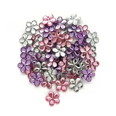 100 X 15mm Flower Gems Crystal Flat Back Cabochon Facet Acrylic Craft Scatter Ge • £3.45