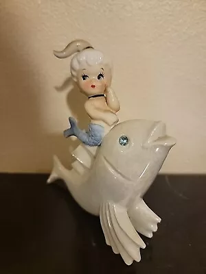 Vintage Norcrest Ceramic Mermaid On Iridescent Fish Wall Plaque Figurine • $115