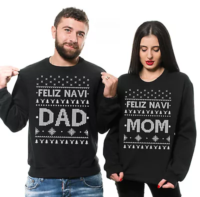 Funny Matching Couple Sweatshirts Funny Christmas Sweater Feliz Navi Dad Mom • $60.99