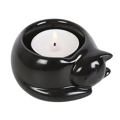 Black Cat Ceramic Tealight Candle Holder Witchy Decorative Home Ornament Gift • £6.10