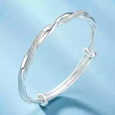 925 Silver Simple Cuff Mobius Nail Sand Bracelet Round Bangle Female Trendy Gift • $15.98