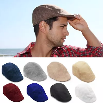 100% Flax Gatsby Cap Mens Ivy Hat Golf Driving Summer Sun Flat Cabbie Newsboy US • $8.98