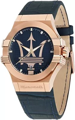 Maserati Men's Potenza Rose-Gold / Blue Leather Analog Display Quartz Watch • $219.99