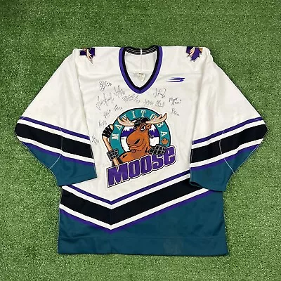 Manitoba Moose Vintage Signed Pro Authentic Bauer IHL Jersey Size 48 • $199.18