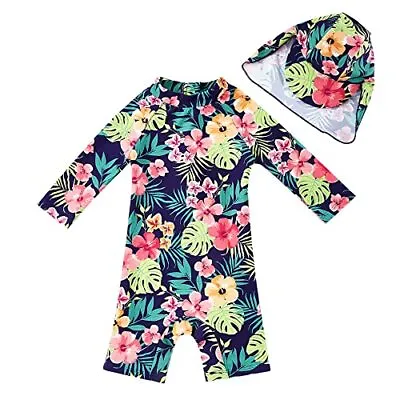 Upandfast Baby Girl Swimsuits UPF 50  Sun Protection Long Sleeve One Piece Zippe • £15.29