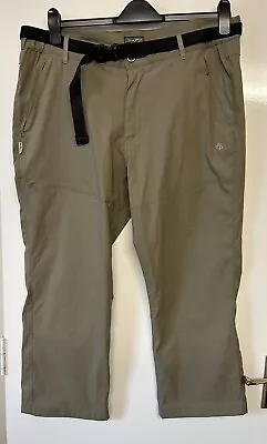 CRAGHOPPERS Prostretch 40XS Green Straight Leg Trousers & Belt Waist 40” Leg 28” • £12.99