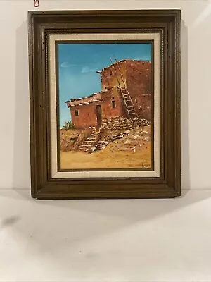 Vintage Painting Hopi Village Adobe Landscape Mexico Rare Signed Crooked Leg. • $275