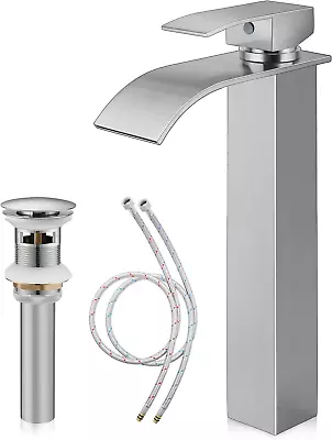 Tall Bathroom Vessel Sink Faucet With Pop Up Drain Brushed Nickel For Bowl Sink • $62.56