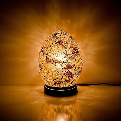 Fabulous Mini Mosaic Glass Crackle Autumn Gold Egg Table Lamp Desk Bedside • £24.99