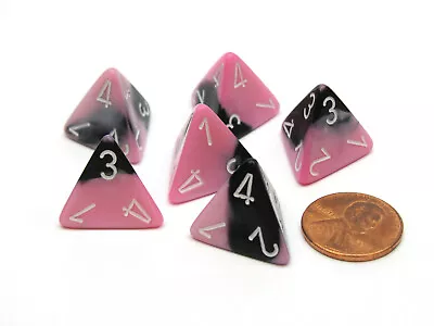 Gemini 18mm 4 Sided D4 Chessex Dice 6 Pieces - Black-Pink With White • $9.99
