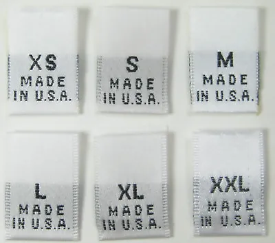 1000pcs WHITE WOVEN CLOTHING LABELS MADE IN USA - SIZE TAGS XS S M L XL XXL • $44.99