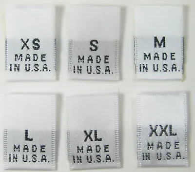 500 Pcs WHITE WOVEN CLOTHING LABELS MADE IN USA - SIZE TAGS XS S M L XL XXL • $28.99