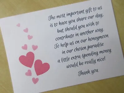 50 White/Ivory Heart Design Wedding Poem Cards Choice Of Colour  Gift Honeymoon • £4.25
