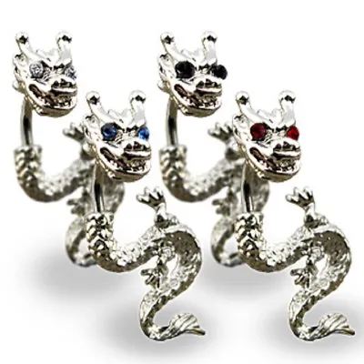 Dragon With CZ Gem Eyes Navel Belly Ring (316L) Surgical Steel 14g(1.6mm)B/3/4/7 • $4.99