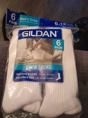 Gildan 6 Pair Of White Crew Socks Shoe Size 6-12 Athletic Moisture Wicking Socks • $8.85