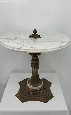 Vintage Italian Marble Top Bronze Stand Side Table 18  Tall • $220