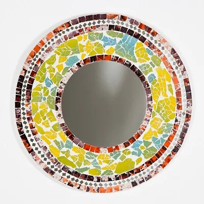 Fair Trade Round 40 Cm Multi Coloured Mosaic Glass Bali Mirror MIR-001-40-C • £26