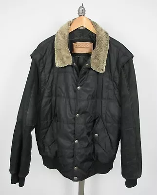 ARTICO Black Removable Shearling Sleeve Leather Nylon Jacket Sz 54 Italy 44US XL • $249