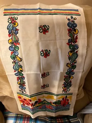 Vtg Older Never Used Startex Dish Towel Fruit Western Red Yellow Blue Border • $4.99