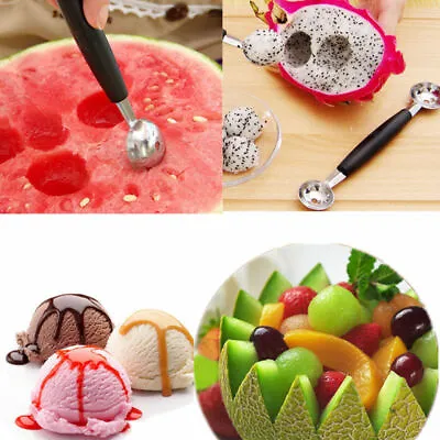 New Stainless Steel Cook Dual Double Melon Baller Ice Cream Scoop Fruit Spoon • £3.88