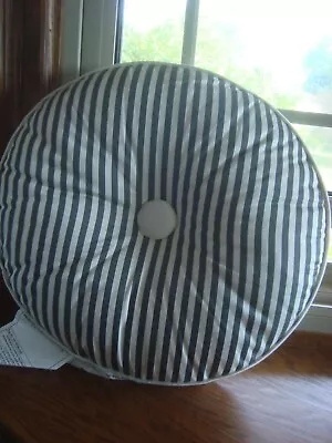 NEW Cushion Pillow Round 16  (40 Cm ) Chair Pad Gray White Striped Cotton Thick  • £22.87